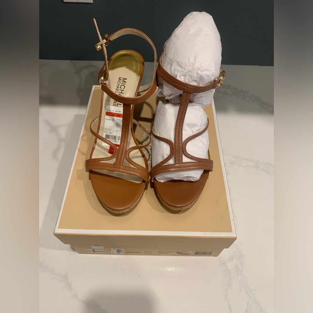 Michael Kors Tan Strappy Sandals cicely wedge NIB